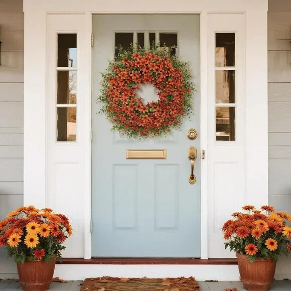 26 Fall Wreath for Front Door, Porch, Window - Large Artificial Eucalyptus Leav
